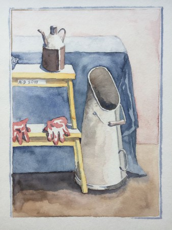 20170309: Stilleven met kolenkit, 30x40 aquarel