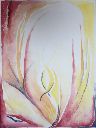 20170921: Kleurenoefening, vlammen met hoofdzakelijk geel en rood, aquarel 30x40