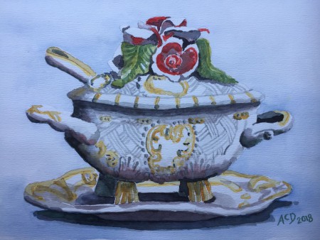 20180419: Soepterrine. aquarel 30x40 cm.