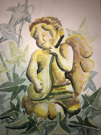 20181220: Gouden Engeltje aquarel 30x40 cm