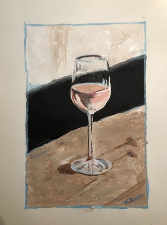 20210208: Webinar waarbij we een glas wijn maakten, acryl (35x45 cm)
