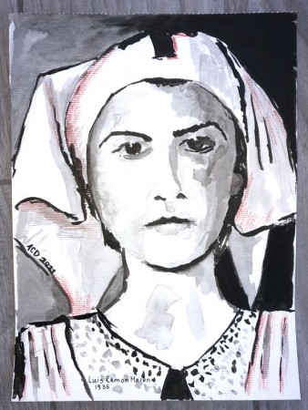 20210212: An Ode To Woman: 30 dagen achter elkaar een portret: verpleegsters, inkt en aquarelpotlood, A4