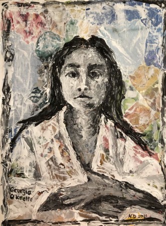  20210217: An Ode To Woman: 30 dagen achter elkaar een portret: Kunstenaars, mixed media, 35x45 cm