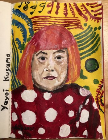  20210218: An Ode To Woman: 30 dagen achter elkaar een portret: Kunstenaars, acryl, 15x22 cm