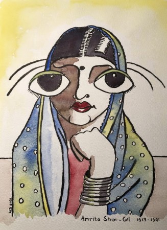  20210219: An Ode To Woman: 30 dagen achter elkaar een portret: Kunstenaars, inkt en aquarel, 30x40 cm