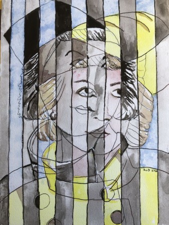 20210228: An Ode To Woman: 30 dagen achter elkaar een portret. Diana met hoed, aquarel 30x40cm cm