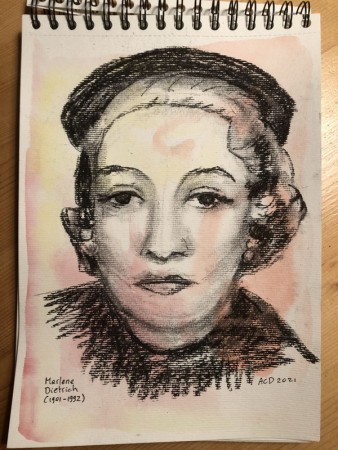 20210302: An Ode To Woman: 30 dagen achter elkaar een portret. zangeressen, aquarel en houtskool A4