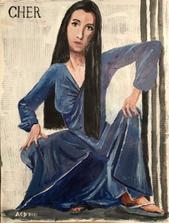 20210305: An Ode To Woman: 30 dagen achter elkaar een portret. zangeressen, acryl 35x45cm